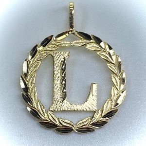 14K Solid Gold Round Initial Letter L Pendant